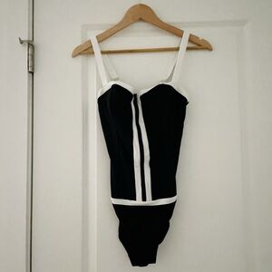 Bikini Village Zip Front Colorblock Retro One Piece Swimsuit